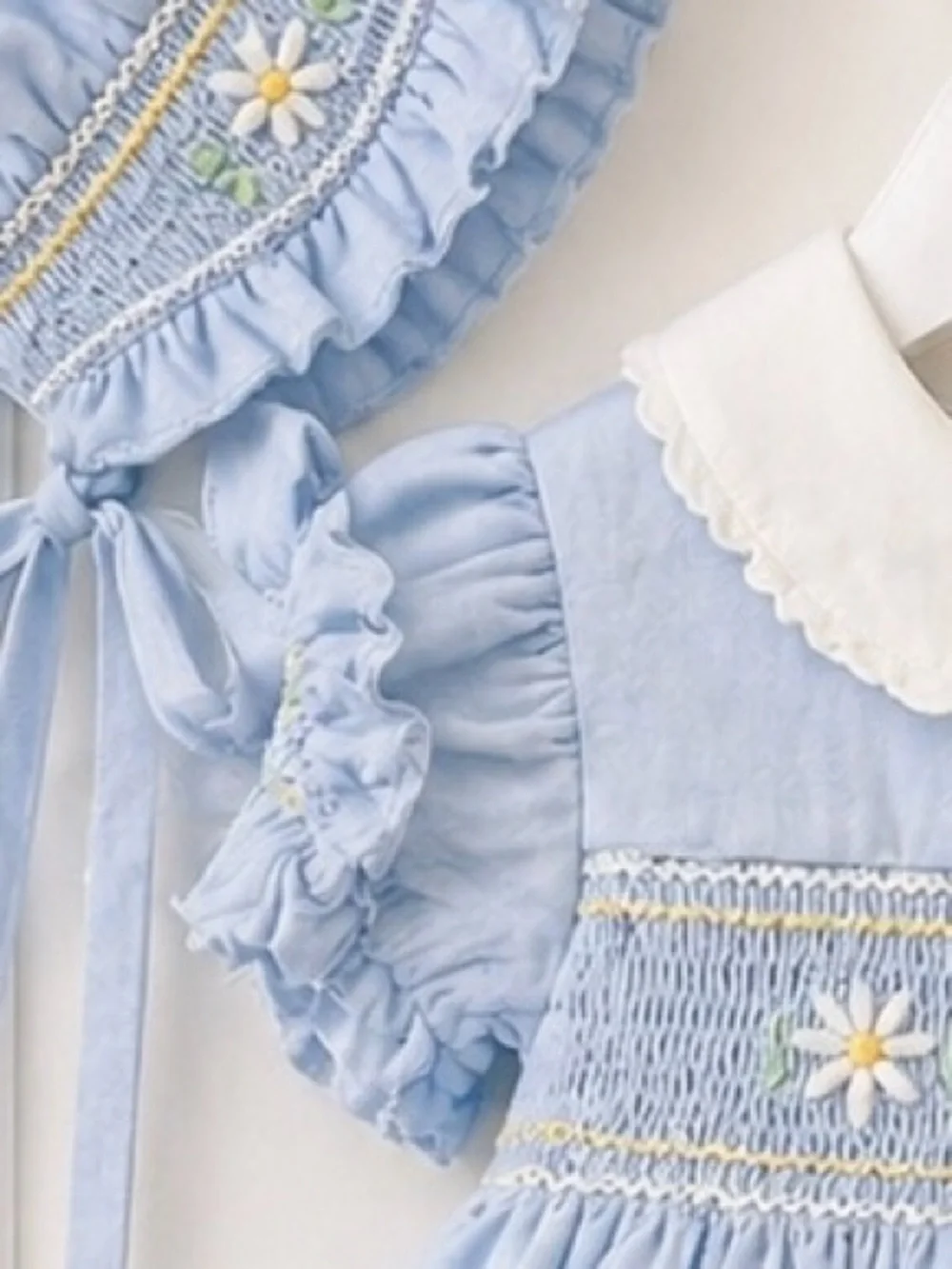 Vintage Rare Baby Girl 3-6M Blue Smocked Heirloom Dress with Matching Bonnet HTF